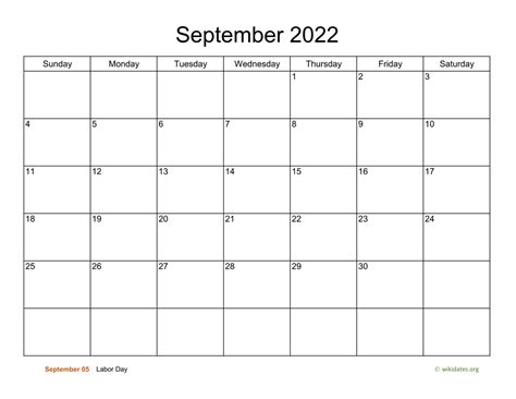 Basic Calendar For September 2022