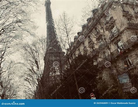Eiffel Tower In The Rainy Afternoon Paris Stock Image Image Of