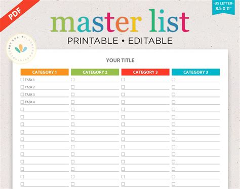 Printable To Do List Editable Checklist Template Master Etsy