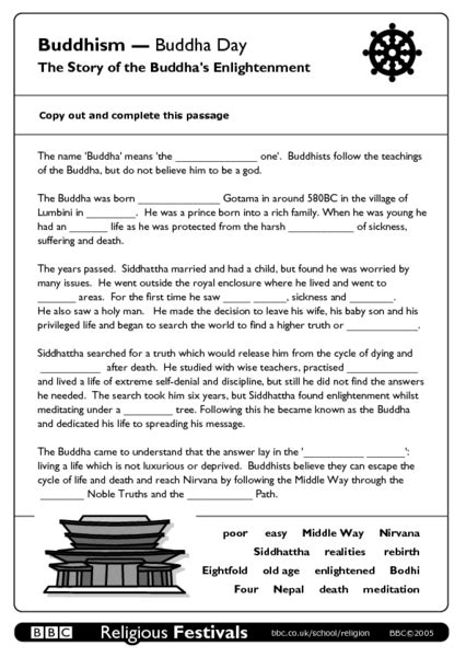 Buddhism Buddha Day The Story Of Buddhas Enlightenment Worksheet For