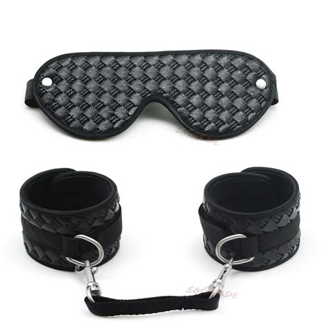 Smspade Black Pu Leather Bondage Kit Sex Restraints Handcuffs And