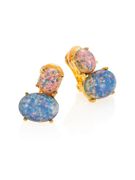 Kenneth Jay Lane Pink And Blue Opal Clip On Earrings In Pink Lyst