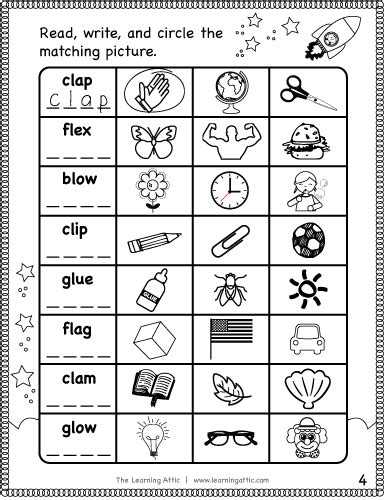 Initial Consonant Blends Practice Booklet Bl Cl Fl Gl Learning Attic