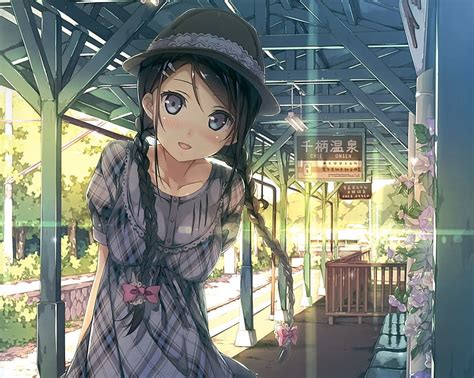 Hd Wallpaper Track Anime Art Anime Girl Train Station Wallpaper Flare