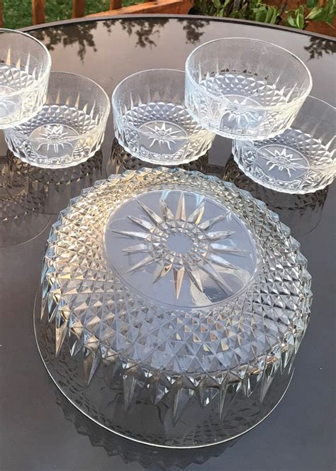Bowls Vintage Arcoroc France Clear Glass Diamond Starburst Salad Bowls