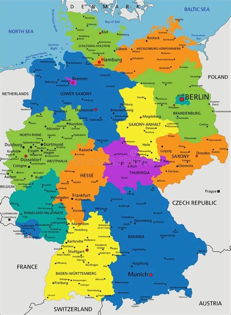 Germany Political Map Multicolored States Of Federal Republic Of