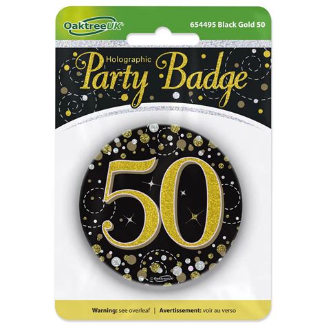 Sparkling Fizz Black And Gold 50th Holographic Badge 50th Birthday