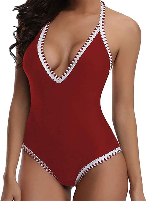 CORAFRITZ Damen Sexy Einteiler Monokini Tiefer V Ausschnitt Badeanzug