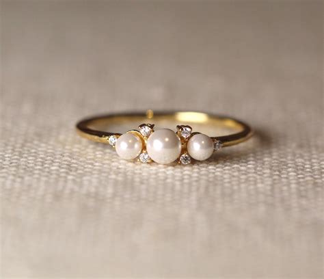 Art Deco Akoya Pearl Engagement Ring Rose Gold Diamond Wedding Women
