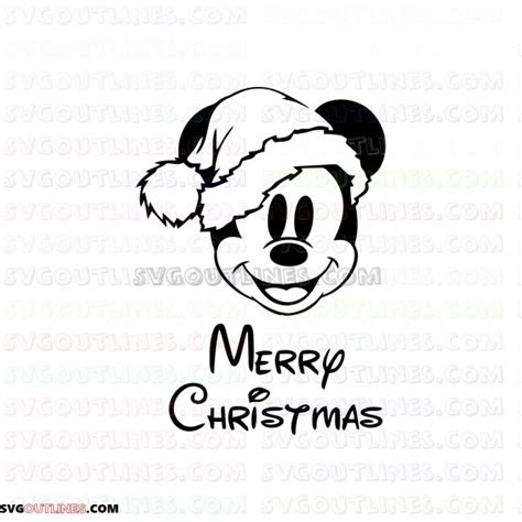 Mickey Mouse Santa Merry Christmas Outline Svg Dxf Eps Pdf Png