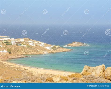 Ftelia Beach Under The Blue Sky In Mykonos Greece Editorial Photo