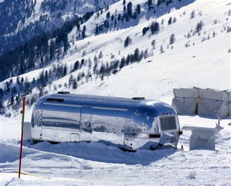 A Caravan In The Snow Covered Landscape In The Alps Switzerland Stock Image Image Of Nature