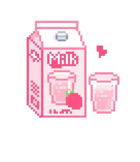 Cute Pink Milk Jug And Glass Pixel Art Pixel Art Food Cool Pixel Art
