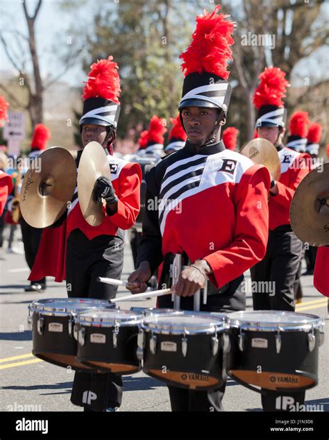 High School Marching Band Tenor Drummer Usa Stock Photo Alamy