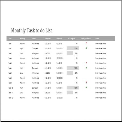 Monthly Task List Task List Templates
