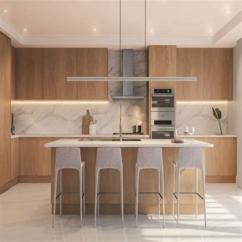 Modern Brown Wood Grain Melamine Finish Kitchen Cabinets Design China