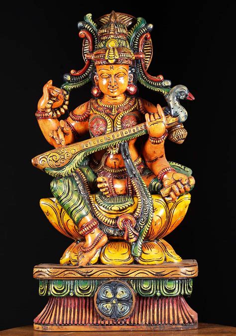 Sold Wood Veena Saraswati Statue 30 76w19cq Hindu Gods And Buddha