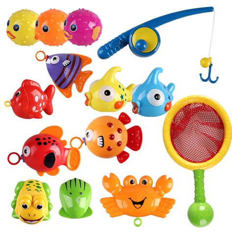 15pcs Fishing Game Toy Set Interactive Fishing Toy Bath Toy Water Toy