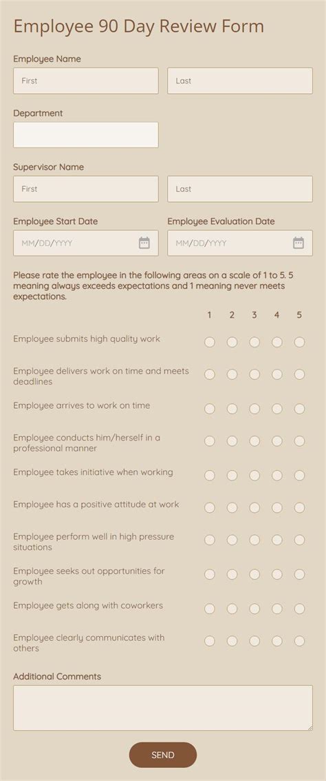 Employee 90 Day Review Form Template 123formbuilder