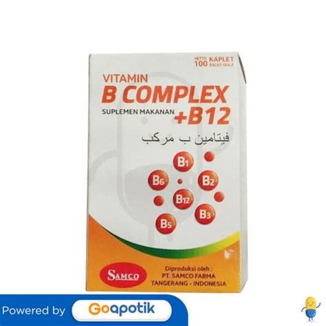 Vitamin B Complex B12 Samco Botol 100 Kaplet Kegunaan Efek Samping Dosis Dan Aturan Pakai