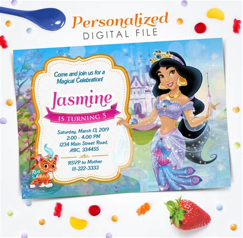 Princess Jasmine Invitation Aladdin Princess Jasmine Birthday Invitation Princess Jasmine