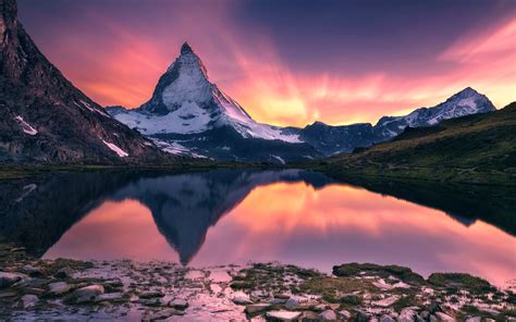 Wallpaper Matterhorn Beautiful Sunset Landscape Mountain Lake Water Reflection X HD