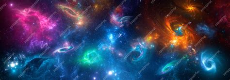 Panorama Space Scene With Planets Stars And Galaxies Banner Template