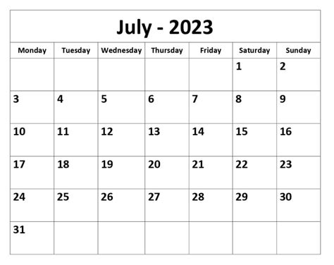 Free Printable Calendar For Month Of July 2023 Archives