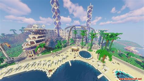Minecraft Island Resort Map With Houses On A Hill