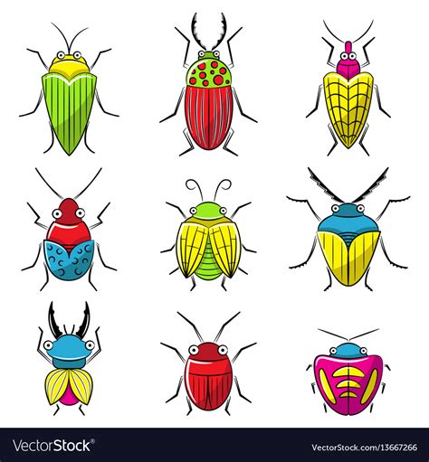 Small Funny Bugs Icon Set Royalty Free Vector Image