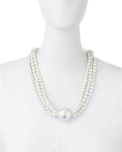 Kenneth Jay Lane Layered Pearlescent Bead Statement Necklace In Metallic Lyst
