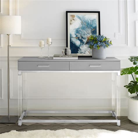 Inspired Home Alena Console Table 2 Drawers High Gloss Acrylic Legs