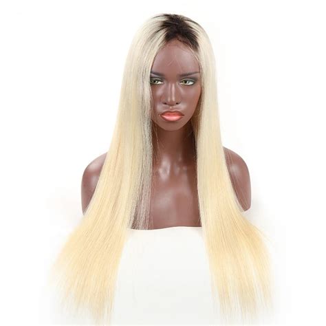 Lsy Factory Wholesale Platinum Blonde Dark Root Ombre Color Virgin Remy Human Hair Wig Full Lace