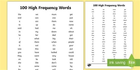 Ks1 High Frequency Words 100 List High Frequency Words Tricky