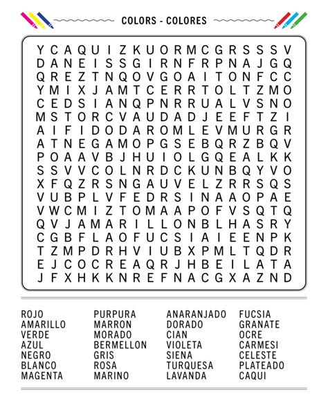 Spanish Colors Word Search Free Printable To Learn The