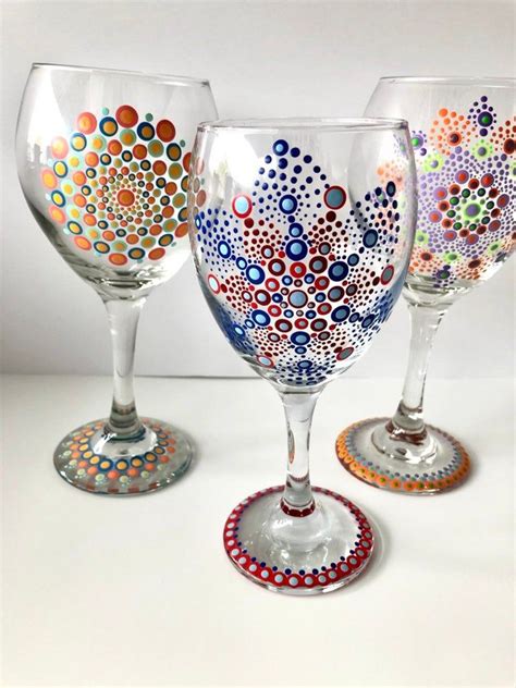 Painted Wine Glass Painted Dot Mandala Unique Wine Glass Etsy Glass Painting Painted Wine