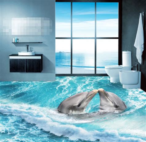 3d Dolphin F402 Floor Wallpaper Murals Self Adhesive Removable Etsy