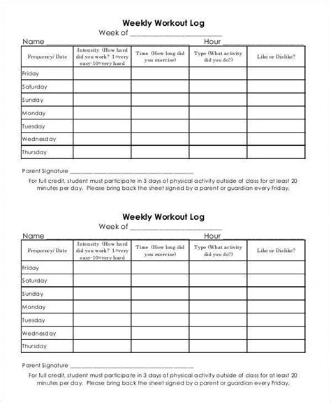 Weekly workout schedule idea now that gyms and group fitness classes are canceled. Printable Workout Log - 8+ Free PDF Documents Download ...