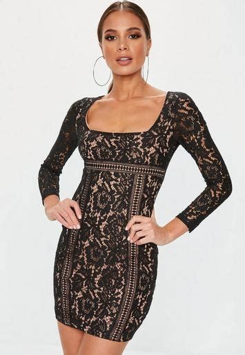 Black Long Sleeve Lace Overlay Mini Dress Missguided