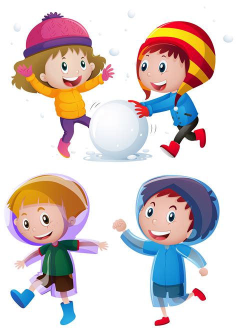 Cartoon Kids Playing In Snow