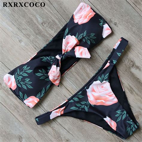 Rxrxcoco Bikini 2018 New Design Solid Bandeau Swimwear Women Bathing