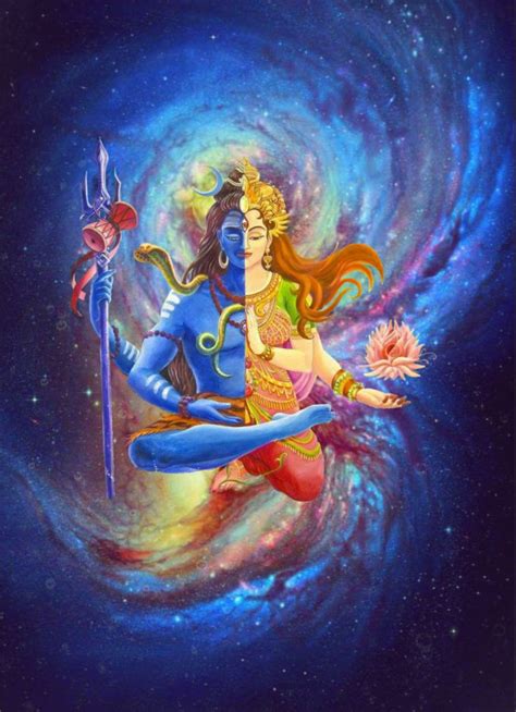 Lord Shiva And Parvati As Ardhnarishwar In Creative Art Painting Lord