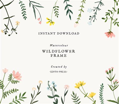 Wildflower Watercolor Floral Border Frame Clipart Flowers Etsy