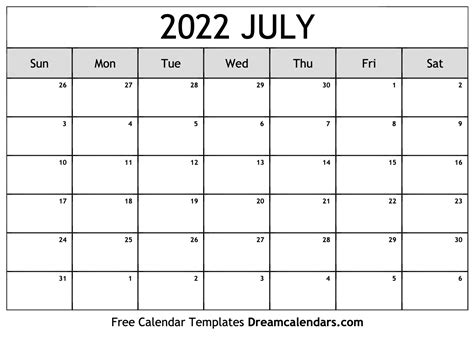 July 2022 Calendar Free Printable With Holidays And Observances