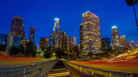 Los Angeles Buildings Skyscrapers Night Lights Timelapse