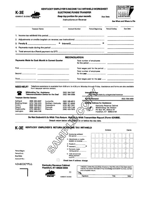 Form K 3e Kentucky Employers Income Tax Withheld Worksheet Printable