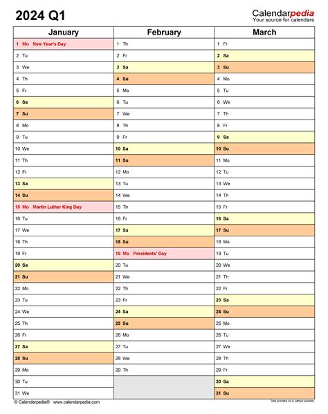 Quarterly Calendars 2024 Free Printable Excel Templates