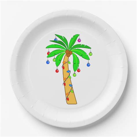 Palm Tree Decorated For Christmas Paper Plate