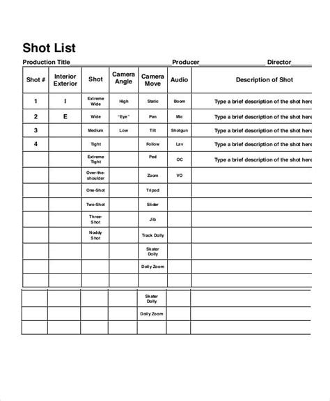 Essential Elements To Be Involved In Shot List Template Making Shot List List Template Templates