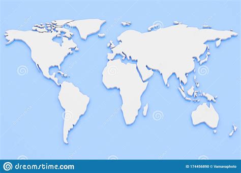 3d Render World Map White Continents On A Blue Background Empty World